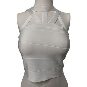 Windsor White Bandage Crop Top Cutout Neckline Back Zip Style Size S